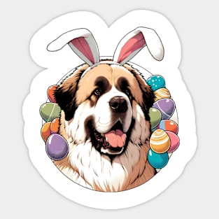 Pyrenean Mastiff's Joyful Easter with Bunny Ears Sticker